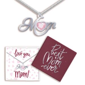 Mom Pink Crystal Heart Necklace