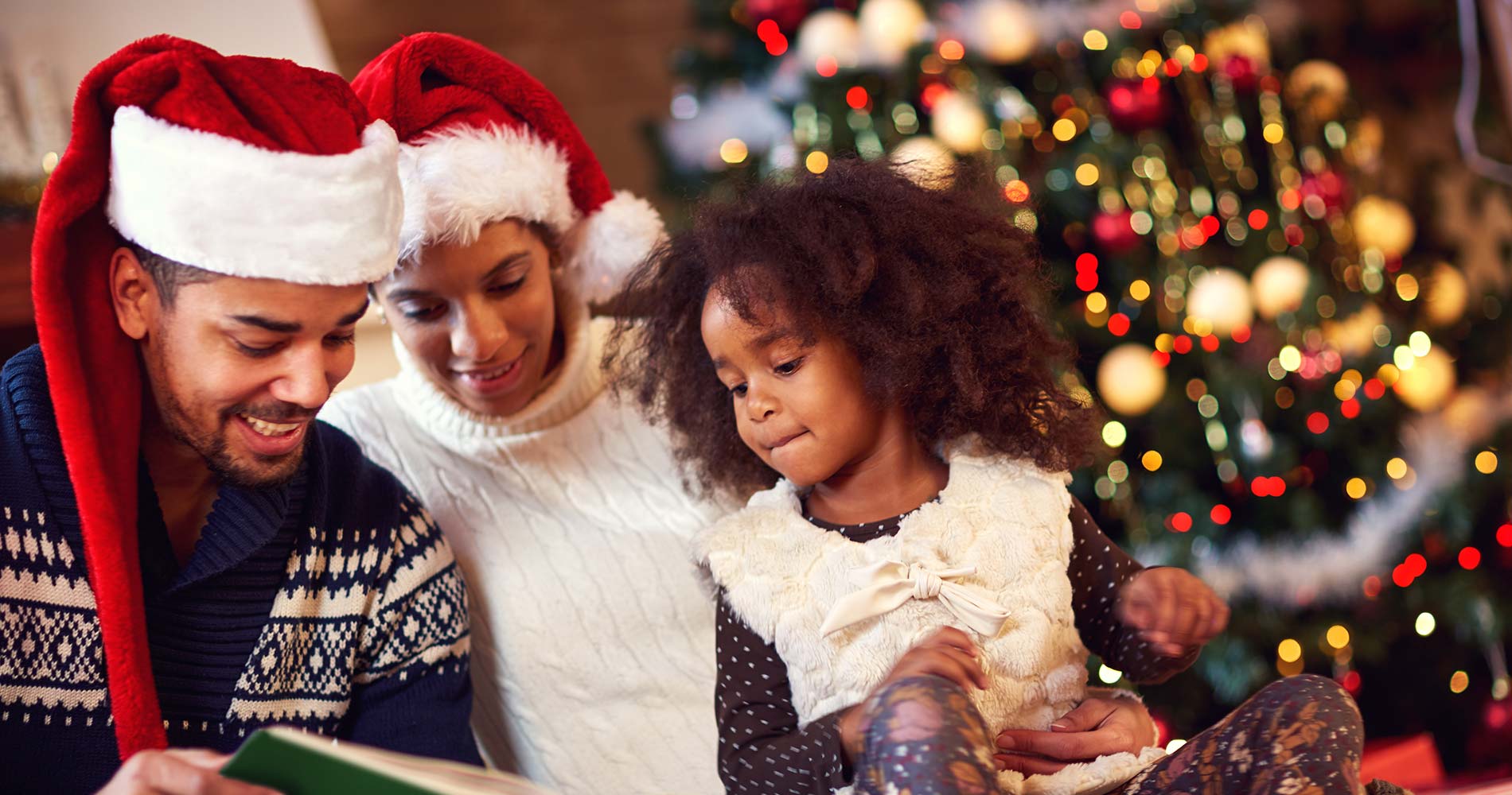 African American family at Christmas time