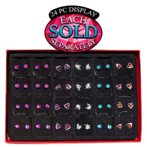 Explore our curated selection of 24 diversified stud earrings, sold separately in an exquisite display box. Perfect for your school or organization's festive fundraisers, offered through our specialized fundraising catalogs.