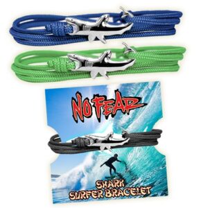Introducing our fundraising catalogue's new highlight, a unique set of three vibrant bracelets adorned with novel shark-shaped clasps. Identified as the "Shark Surfer Bracelets," they are showcased with an enthralling action image of surfing accompanied by the daring text that says, "No Fear." These captivating items not only make for fashionable accessories but can also be your ticket to securing substantial funds during our exciting holiday fundraisers. Encourage school spirit and organizational unity while raising money in style - why just surf when you can surf with the sharks?