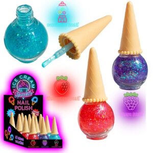 Discover our delightful range of assorted nail polish bottles, uniquely designed to mimic charming ice cream cones. Our innovative and playful designs will surely be a hit at your school holiday fundraisers. We also offer alluring orbs imbued with captivating fragrances of fresh fruit and tantalizing bubblegum that are perfect for any organization's fundraising catalog. Raise funds in style with our colorful and vibrant nail polishes!