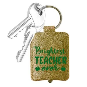 Highlight your appreciation for the tireless educators in your life this holiday season with our vibrant "Brightest Teacher Ever" keychain from our premium fundraising catalog. This glorious keychain features a meticulously crafted gold glitter finish and securely accommodates a fancy key on a sturdy ring, becoming not just a functional tool, but an attractive accessory. As an ideal gift choice to epitomize your sentiments, purchasing this chic item allows you to contribute directly to funds raised for schools and organizations; enhancing education while presenting thoughtful gifts.