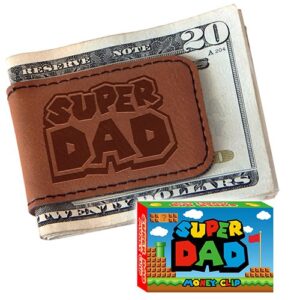 Introducing our classy leather money clip with an appealing "Super Dad" embossing, featuring a twenty-dollar bill and packaged in a specially designed box. It's the perfect item for holiday fundraising catalogs for schools and organizations seeking to gather revenue in style!