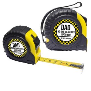 Introducing our Black and Yellow Tape Measure, a clever novelty item featured in our fundraising catalog. This is no ordinary measuring tool; it comes inscribed with the playful pun "Dad, no one measures up to you". Perfect as a Loveable holiday fundraiser, this whimsical gift not only shows Paternal appreciation but also supports your school or organization's cause. Get ready to let everyone 'measure' the extent of their generosity and bring smiles this holiday season!