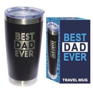 Introduce our "Best Dad Ever" black travel mug into your fundraising catalog. Packaged neatly next to its retail box, this practical and touching item is sure to be a hit during your holiday fundraisers. By incorporating this product into your campaign, you can help schools and organizations earn significant profits all while putting a smile on dad's faces everywhere.