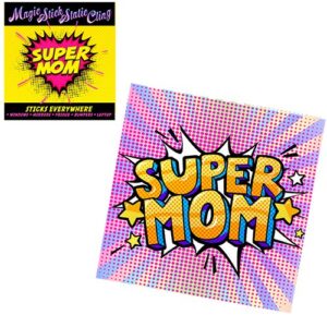 Introduce your school or organization's fundraiser with our vibrant 'Super Mom' comic book style static cling stickers, complete with their packaging. This product is an exciting and innovative item to include in your holiday fundraising catalog. Boost your fundraising efforts as supporters will love the fun design, contributing towards a great cause!