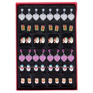 Presenting our holiday-themed earring collection, artfully displayed on a sleek black tray. This selection showcases tastefully crafted designs representing festive elements like delicate snowflakes, charming gift boxes, whimsical Santa Claus figures and regal reindeer. Ideal for your school or organization's holiday fundraising catalogues to ignite the seasonal spirit and raise funds successfully.