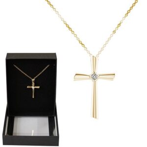 Elegant Gold Cross Pendant, beautifully accentuated with a central gemstone, presented in our attractive display box. This item is a fine addition to our holiday fundraising catalog collection, and presents an excellent opportunity for schools and organizations seeking unique items for their fundraising initiatives.