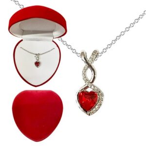 Presenting our stunning Heart-shaped Pendant Necklace with a captivating Red Gemstone, elegantly displayed alongside its vibrant red presentation box. This cherished item would make a superb feature in your school or organization's holiday fundraiser catalog. Elevate your fundraising efforts with this striking piece that effortlessly embodies the spirit of giving and love during the festive season.