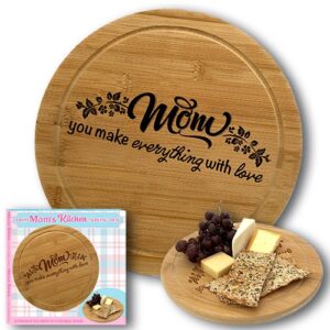 Enhance your holiday fundraisers with our curated fundraising catalogs! We're delighted to introduce our round wooden cheese board, a popular pick for schools and organizations. Beautifully engraved with the affectionate word 'Mom' and sweet phrase 'You make everything with love,' it truly celebrates mothers everywhere. Each purchase comes complete not only with this sentimental artisanal essentials, but also accentuated by the addition of gourmet grapes and cheese. Elevate your fundraising efforts effortlessly whilst bringing joy and cheer this holiday season!