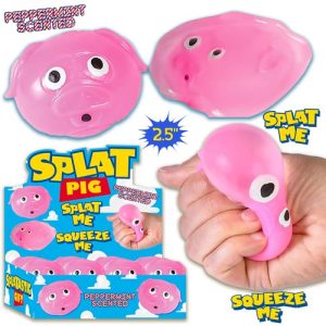 Introducing the Peppermint-Scented Splashy Piglet - the ultimate fundraising sensation! Delight your supporters with these adorable pink splat pig toys, complete with playful googly eyes. Each toy is creatively designed to be both flat and squeezable, providing endless fun for kids and adults alike. Packaged with the eye-catching "Splashy Piglet" label, these charming toys are a perfect fit for holiday fundraisers looking to add a whimsical touch. Our convenient display box showcases multiple pink piglets, ensuring easy organization and grabbing attention at every event. Add this exclusive item to your fundraising catalog and watch as it becomes an irresistible favorite among supporters!.