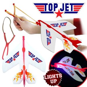 Introducing the Top Jet Glider—an exciting addition to our exclusive holiday fundraising catalog! Perfect for sparking joy and boosting your seasonal sales, this thrilling toy airplane, proudly emblazoned with the "Top Jet" logo, promises hours of fun. Equipped with a slingshot mechanism and adorned with striking flame graphics, it's designed to captivate imaginations. Plus, an inset showcases the plane's glowing lights for that extra touch of magic during nighttime adventures. Elevate your fundraising efforts by offering this must-have gift that both kids and adults will love!.