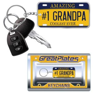 Introducing the GreatPlates Keychain Collection – Perfect for Fundraising! Unlock the perfect holiday fundraiser with our vibrant and unique keychains! Presenting our standout item: a keychain fashioned in the shape of a yellow license plate, proudly displaying "AMAZING #1 GRANDPA COOLEST EVER." Complete with an attached car key, this charming piece comes impeccably packaged, showcasing the premium quality of GreatPlates Keychains. Partner with us to offer these delightful keepsakes to parents and grandparents alike. It's not just a gift; it's a grand gesture that ignites joy while supporting your organization's fundraising goals. Ideal for school events and community fundraisers, these keychains are sure to drive success. Join forces with us today and watch your fundraiser thrive!.