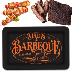 Introducing the perfect addition to your fundraising efforts this holiday season: our exclusive "Dad's Barbeque" Serving Tray! This sleek black tray, adorned with bold orange text that proudly states "Dad's Barbeque," is ideal for any barbecue enthusiast. Picture it elegantly displaying a mouthwatering assortment of grilled meat skewers and perfectly cooked slices, making it a must-have centerpiece at any festive gathering. Offer your supporters this stylish and functional piece through your organization's fundraiser catalog, helping them celebrate in style while supporting a great cause!.