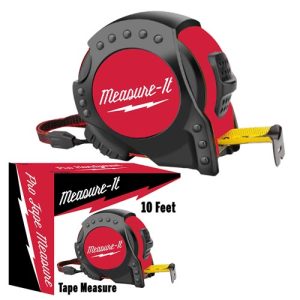 Introducing the "Measure-It" 10-Foot Tape Measure—an essential tool for precision and convenience, now available in a vibrant red and black design. Perfect for holiday fundraisers, this handy device arrives in eye-catching packaging that showcases its premium branding. Help your school or organization measure success while raising funds effortlessly with this practical and popular item from our exclusive fundraising catalog!.