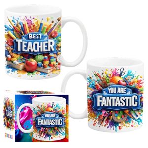 Introducing a vibrant way to show appreciation this holiday season with our exclusive fundraising catalog items—perfect for teachers and supporters alike! Our delightful set of two mugs features eye-catching designs that radiate cheer and gratitude. The first mug is adorned with the festive message "Best Teacher" surrounded by charming art supplies, making it the ideal gift for educators who inspire every day. Accompanying it is a lively "You Are Fantastic" mug, enlivened with playful paint splashes, sure to uplift any recipient's spirits. Each mug comes beautifully packaged in a coordinating box that showcases these vivid designs, making gift-giving effortless and joyful. By offering these mugs through your fundraiser, you'll not only spread holiday cheer but also support your school or organization in reaching its financial goals. Join us in celebrating those who make a difference—while boosting your fundraising efforts!.
