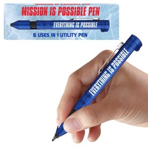 Introducing the "Mission is Possible" Pen – Your Ultimate Fundraising Ally! Transform your holiday fundraiser with our exclusive multifunctional pen, emblazoned with the inspiring message, "Everything is Possible." This isn't just a pen; it's a powerful tool that boasts 6 versatile uses in one sleek design. Available now in our latest fundraising catalog, this innovative product promises to captivate supporters and maximize your fundraising potential. Equip students and volunteers with the Mission is Possible Pen and watch as they effortlessly engage donors, all while supporting worthy causes. Let's make every aspiration a reality this season with the perfect blend of practicality and inspiration!.