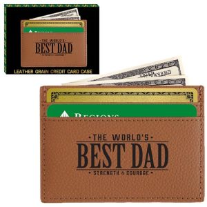 Introducing the "World's Best Dad" Leather Credit Card Holder – the perfect addition to your holiday fundraising collection. Crafted with quality and style, this sleek leather holder is an ideal gift for that special father figure in your life. It's designed to securely hold cash and multiple cards, blending practicality with a heartfelt message. Elevate your fundraiser offering this season by providing customers with a gift that celebrates dad in style. Partner with us and help supporters find the perfect token of appreciation while contributing to your organization's financial goals!.