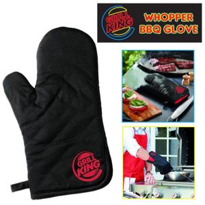 Introducing our premium "Grill King" BBQ Glove – the ultimate addition to your holiday fundraising catalog! This sleek black glove, featuring a striking red logo, is designed for grill masters of all levels. Whether it's flipping burgers or handling sizzling pans, this glove ensures safety without compromising style. Your supporters will love the accompanying visuals showcasing its versatility: see it in action while grilling succulent meats and vibrant vegetables to perfection. Boost your school's or organization's fundraising efforts by offering this must-have kitchen essential today!.