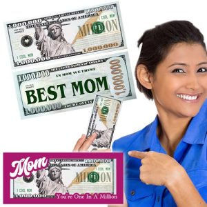 Experience the joy of giving and celebrating with our exclusive holiday fundraising catalog! Imagine a woman in a cheerful blue shirt, her smile radiating warmth and gratitude as she points to our delightful novelty million-dollar bills. Captivatingly labeled "Best Mom" and "Mom, You're One In A Million," these unique items make the perfect heartfelt gift while supporting your community through successful holiday fundraisers. Join us in spreading cheer and achieving your fundraising goals with our memorable selection—because every loved one deserves to feel like a million bucks!.