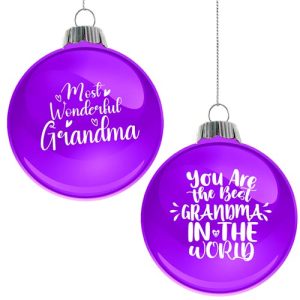 Introducing our exclusive holiday treasures - the perfect way to delight grandmothers and support your school's fundraising goals! This season, consider our elegantly designed purple Christmas ornaments, featuring heartfelt sentiments in pristine white text: "Most Wonderful Grandma" and "You Are the Best Grandma in the World." These charming keepsakes not only make fabulous gifts but also help your organization raise essential funds. Elevate your holiday fundraiser with these beautiful tokens of appreciation that celebrate cherished family bonds while giving back to your community. Reach out today to learn how you can include these special ornaments in your campaign catalog!.