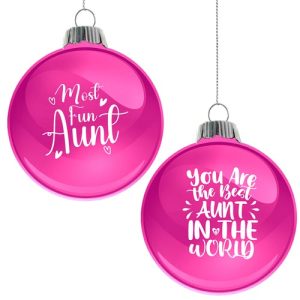 Add a festive sparkle to your holiday fundraising catalog with our delightful pink Christmas ornaments, designed exclusively for the most cherished aunts in the world! Featuring elegant white script with heartwarming messages, these ornaments read "Most Fun Aunt" and "You Are the Best Aunt in the World." They make perfect gifts and are sure to bring joy to any family celebration. Offer these unique keepsakes in your next school or organization fundraiser and watch your proceeds grow as loved ones celebrate the special aunts in their lives.