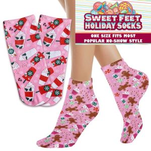 Introducing our exclusive "Sweet Feet Holiday Socks"—the perfect addition to your seasonal fundraising catalog! Delight supporters with these charming pink, holiday-themed socks adorned with festive gingerbread men, intricate snowflakes, and cheerful candy cane patterns. These popular no-show style socks are designed to fit most, ensuring comfort and holiday spirit for everyone. Boost your fundraising success this season by adding them to your offerings, and watch how they become a favorite choice among supporters eager to celebrate the holidays in style!.