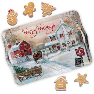 Experience the magic of the season with our charming holiday fundraiser catalog! Featuring an enchanting illustration of a snowy village scene, complete with a delightful horse-drawn sleigh and beautifully adorned houses, this image perfectly captures the spirit of "Happy Holidays." Surrounding this festive scene are an array of delicious, Christmas-themed cookies that will sweeten your fundraising efforts. By partnering with us, your school or organization can turn this delightful imagery into a successful holiday fundraiser. Let us help you create cherished memories and raise funds with ease during this joyous season!.