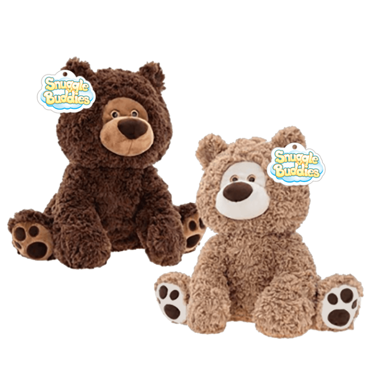 Adorable Snuggle Buddies plush teddy bears, dark and light brown, upright with tags—perfect for your next holiday fundraiser!.