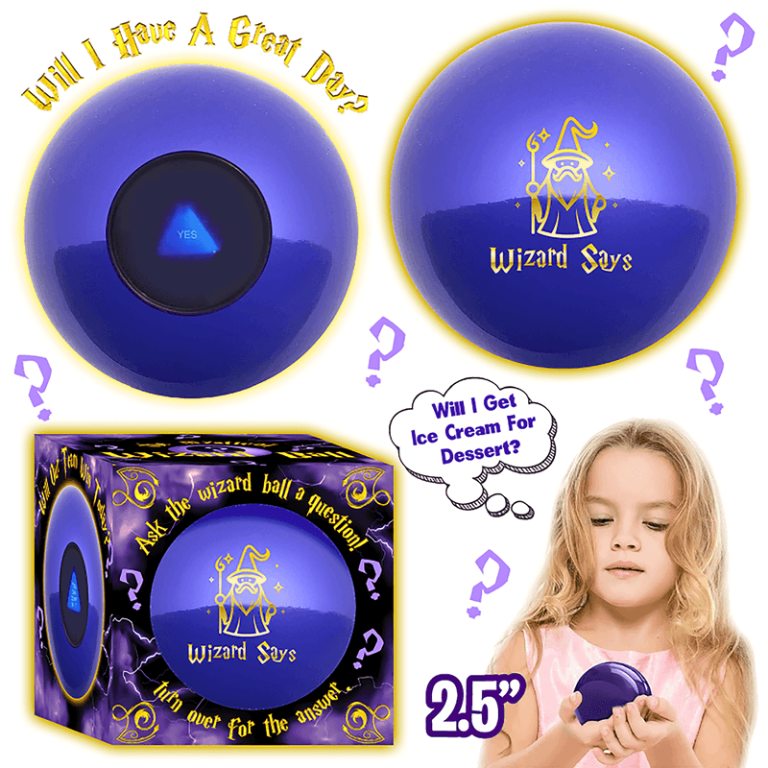 Exciting 2.5" purple "Wizard Says" fortune ball with box—fun for all ages! Great for school fundraisers and holiday sales.