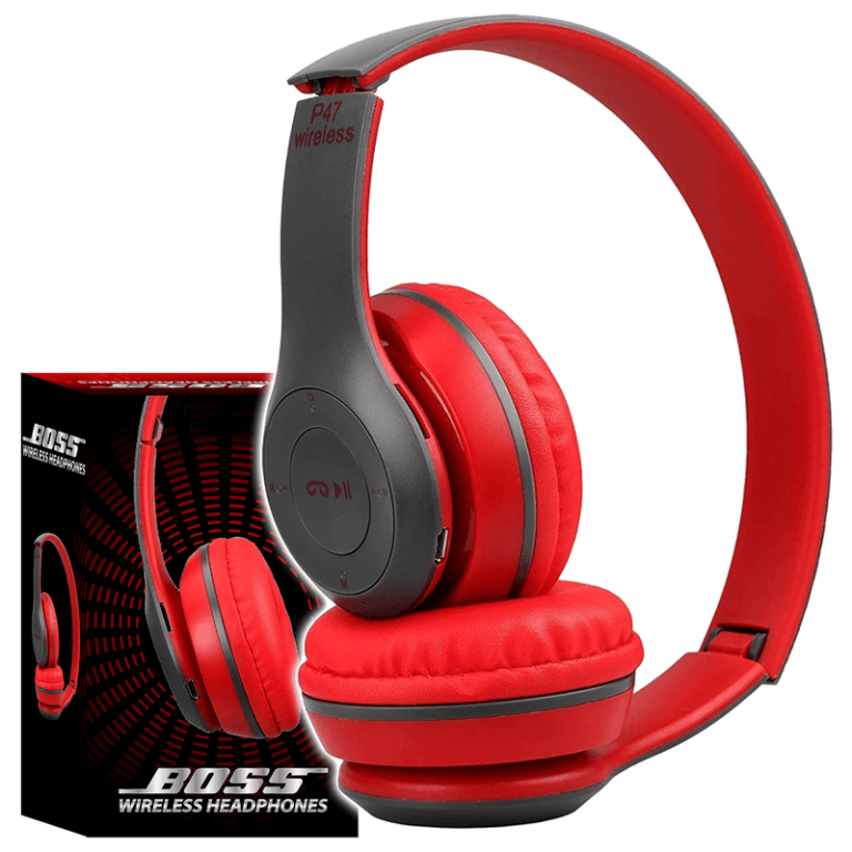 Premium red and black wireless over-ear headphones with control buttons, featuring BOSS packaging—an ideal gift for holiday fundraisers.
