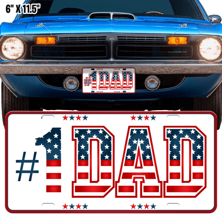 Show your patriotic spirit and appreciation with this "#1 DAD" license plate, featuring festive red, white, and blue stars and stripes!.