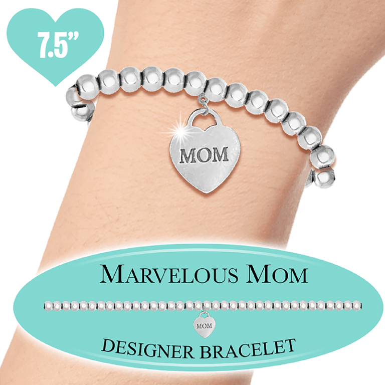 Show your support with this elegant silver beaded "MOM" bracelet (7.5"). Perfect for holiday fundraising—Marvelous Mom Designer Bracelet.
